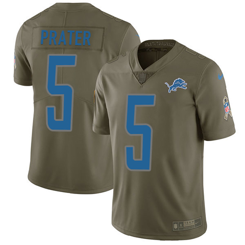 Nike Lions #5 Matt Prater Olive Men's Stitched NFL Limited Salute to Service Jersey - Click Image to Close